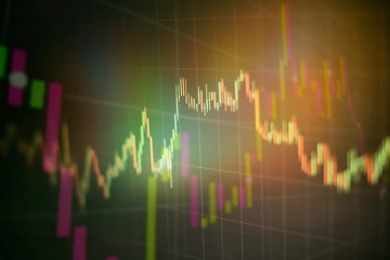 Financial data on a monitor which including of Market Analyze. Bar graphs, Diagrams, financial...