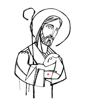 Jesus Christ Good Shepherd hand drawn illustration