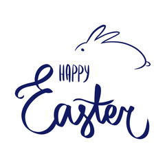 Happy easter day simple lettering with bunny. Calligraphy postcard or poster graphic design lettering element, rabbit ears. Handwritten calligraphy style easter postcard. Photography overlay sign.