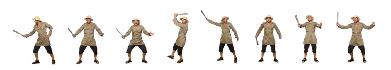 Man with knife isolated on white