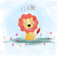 Cute lion cartoon for baby shower card
