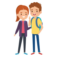 cute little kids couple with school bag characters