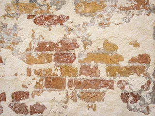 Papier Peint photo autocollant Vieux mur texturé sale Brick wall. Texture of vintage old wall in Venice. Ancient Bricks Stucco background. Old bricks: red, brown, orange color. 