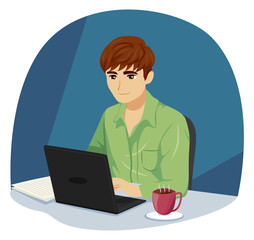 Teen Guy All Nighter Coffee Illustration