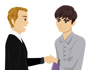 Teen Guy Boss Shake Hands Illustration