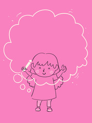 Kid Girl Draw Thoughts Illustration