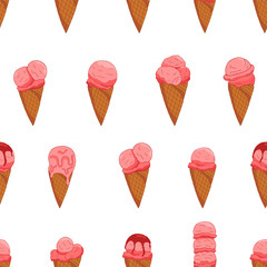 Pink strawberry Ice cream seamless pattern.