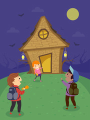 Stickman Kids Witch House Illustration