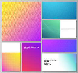 The minimalistic abstract vector illustration of the editable layouts of modern social network mockups in popular formats. Abstract geometric pattern with colorful gradient business background.