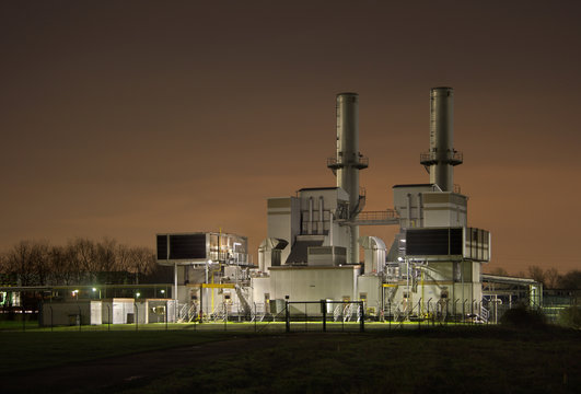 Gas Compressor Station At Night