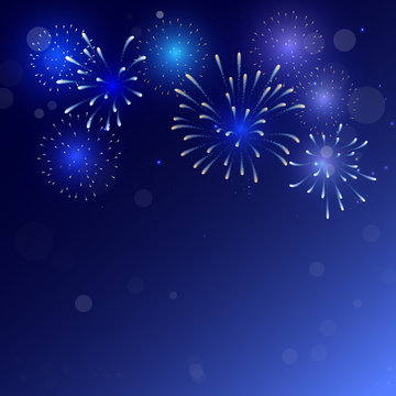 colorful fireworks vector, sparkling in dark blue sky, fireworks for festive events, new year, Christmas, 4th July