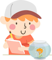 Kid Boy Observe Fish Illustration