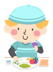 Kid Boy Passover Food Plate Illustration