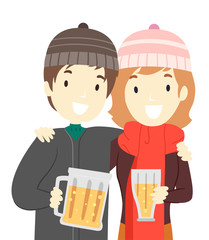 Couple Christmas Beer Illustration