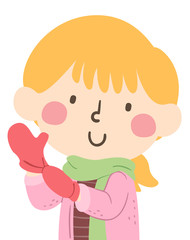 Obraz premium Kid Girl Wear Mittens Illustration