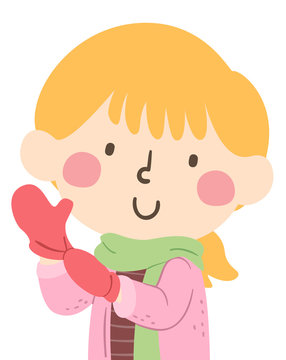 girl wearing pink coat and red mittens clip art preview