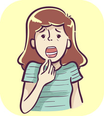 Girl Symptom Showing Mouth Ulcers Illustration