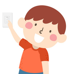Kid Boy Chores Turn Off Light Switch Illustration