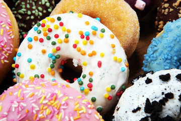 donuts in different glazes with chocolate