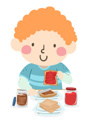 Kid Boy Make His Own Lunch Sandwich Illustration