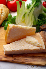 Original italian cheese, aged Parmesan cow milk cheese, pieces of Parmigiano-Reggiano