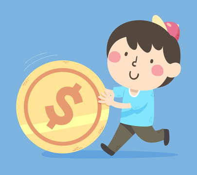 recommend clip art: Kid Boy Push Coin Illustration