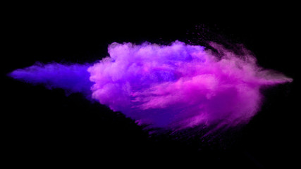 Collision of colored powder isolated on black