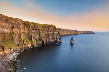214 meters high Cliffs of Moher with O'Briens's Tower