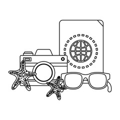 summer sunglasses and passport with camera
