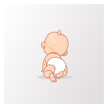 Cute little baby boy in diaper crawling