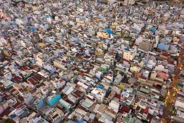 Evening Rooftops of High Density Urban area of Asian City 