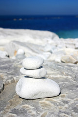 White smooth cobblestones on the seashore