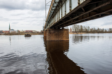 metal bridge over the river in country