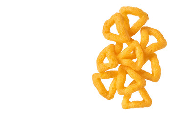 Cheese puff sticks, crunchy corn snack, unhealthy food.