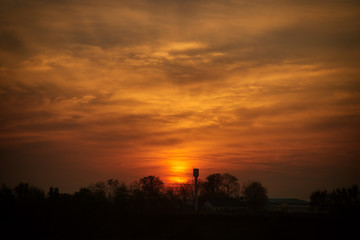 sunset in city