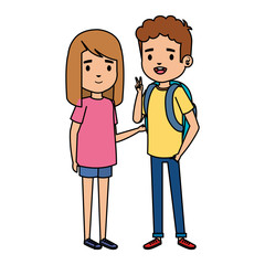 cute little kids couple with school bag characters