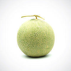 Cantaloupe Melon, with green flesh on the White Blackground.