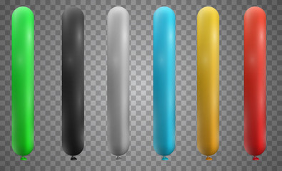 Set of realistic 3d helium balloons different colors isolated on transparent background. Vector illustration.