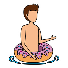 young man with swimsuit and float donut