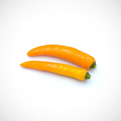 Yellow hot chili pepper isolated on the white background.