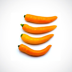 Yellow hot chili pepper isolated on the white background.