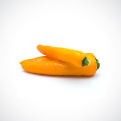 Yellow hot chili pepper isolated on the white background.