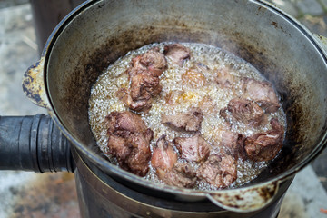 meat in a cauldron