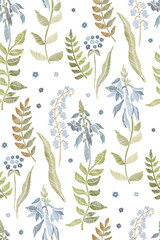 Floral seamless background pattern with mix wild flowers and leaves Line art. Embroidery flowers. Vector illustration.   Textile design ,