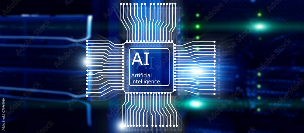 Aufkleber artificial intelligence future technology. communication network concept. blurred modern datacenter 