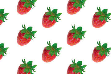 red strawberry on white background as a pattern, background and texture