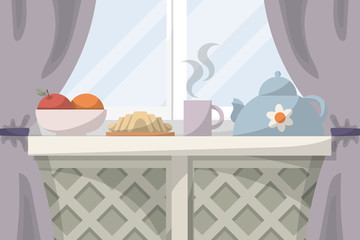 Breakfast scene in flat style.