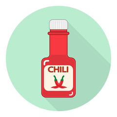 flat icon of red bottle with chili sauce