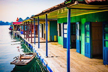 Floating houses at the Cua Van floating village, Halong Bay, Vietnam