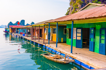 Floating houses at the Cua Van floating village, Halong Bay, Vietnam